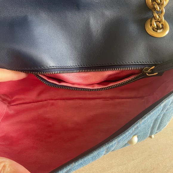 ❌SOLD❌Gucci GG Marmont Denim Pearl Small Flap Bag - Picture 8 of 14
